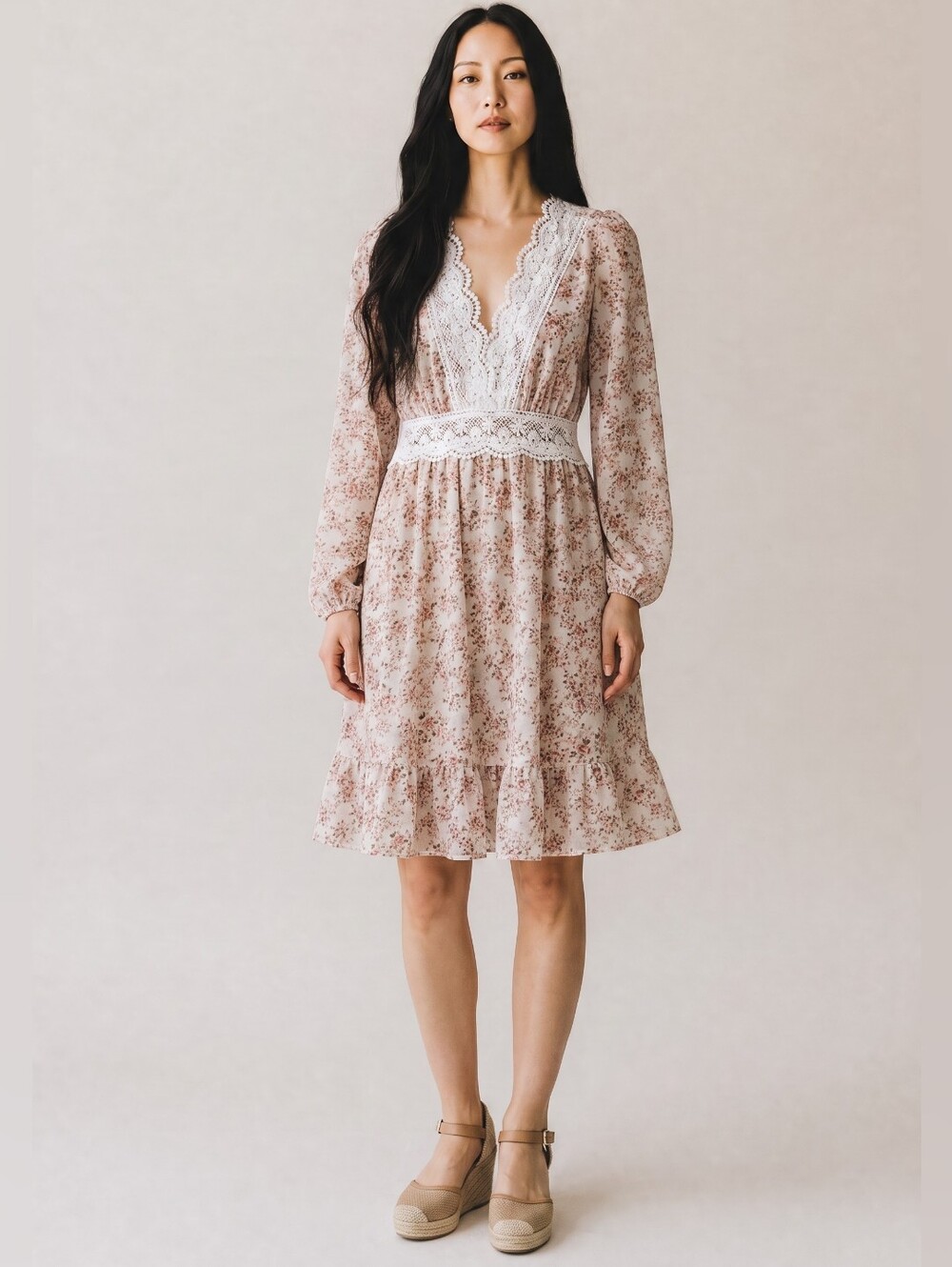 SHEIN Floral Bohemian Long Sleeve Dress